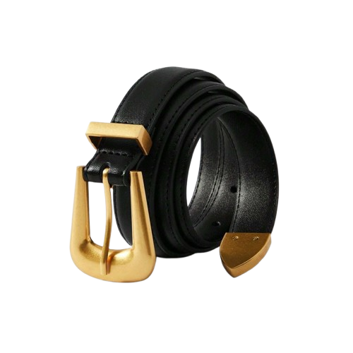 Cinto de Couro Feminino com Fivela Dourada