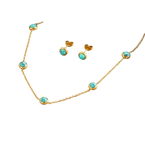 Conjunto Minimalista de Colar e Brincos /Pedra Turquesa