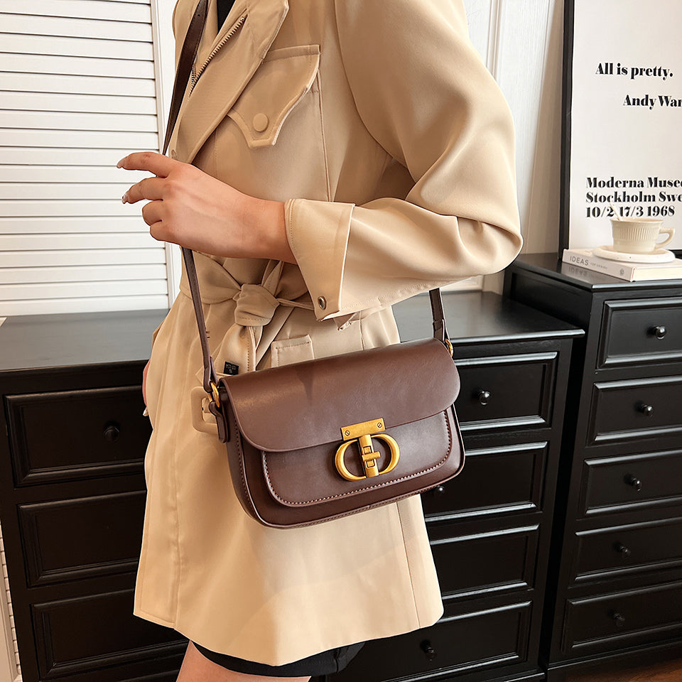 Bolsa Feminina Retrô Pequena – Couro PU com Fecho de Metal e Alça Transversal